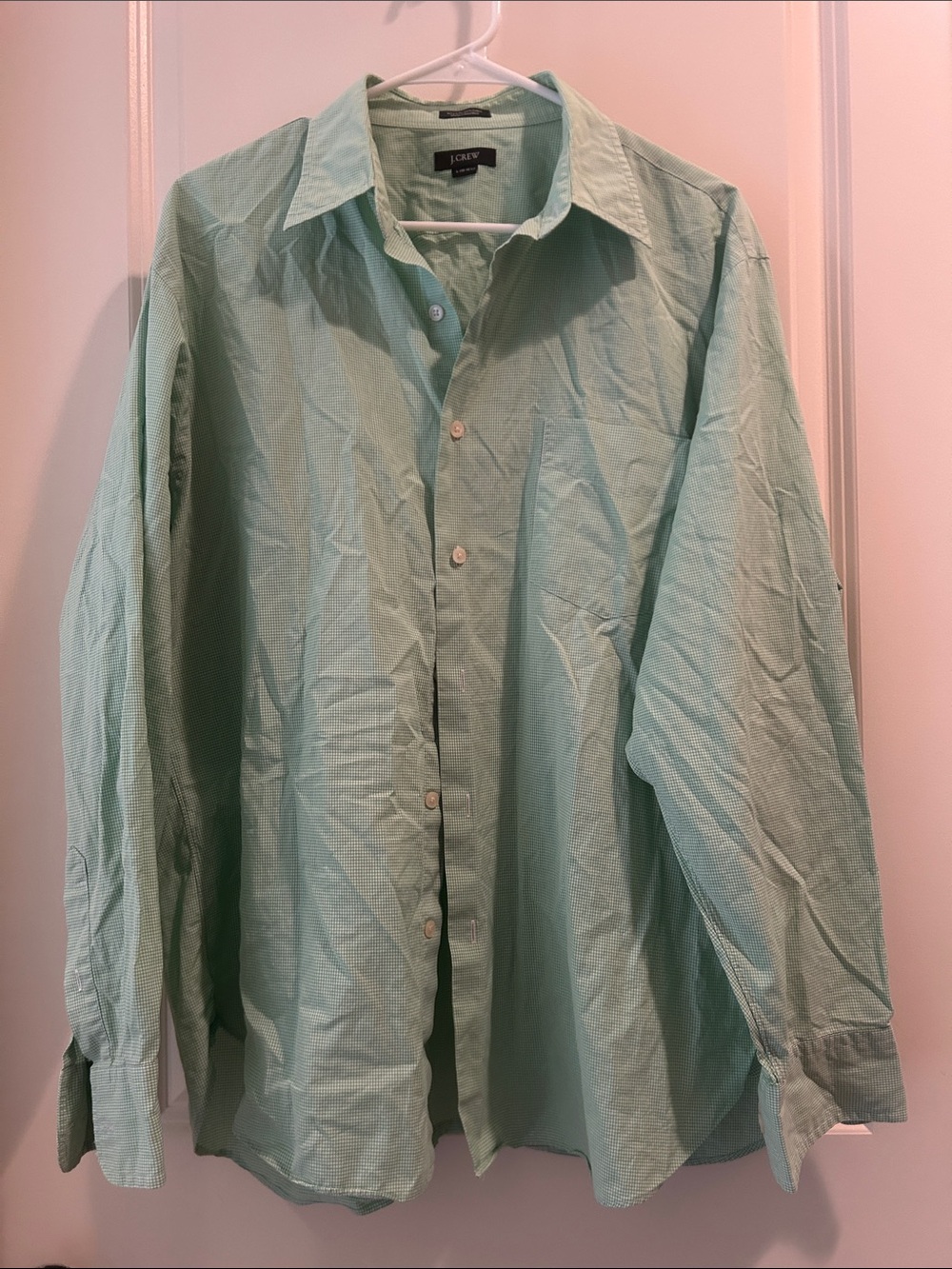 J. Crew 100’s 2-Ply 100% Cotton Gingham Long-Sleeve Dress Shirt L (16-16.5)green